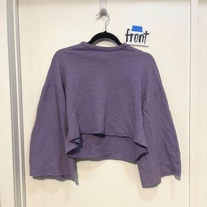 Purple Flare-Sleeve Terry Towel Sweater - Size S